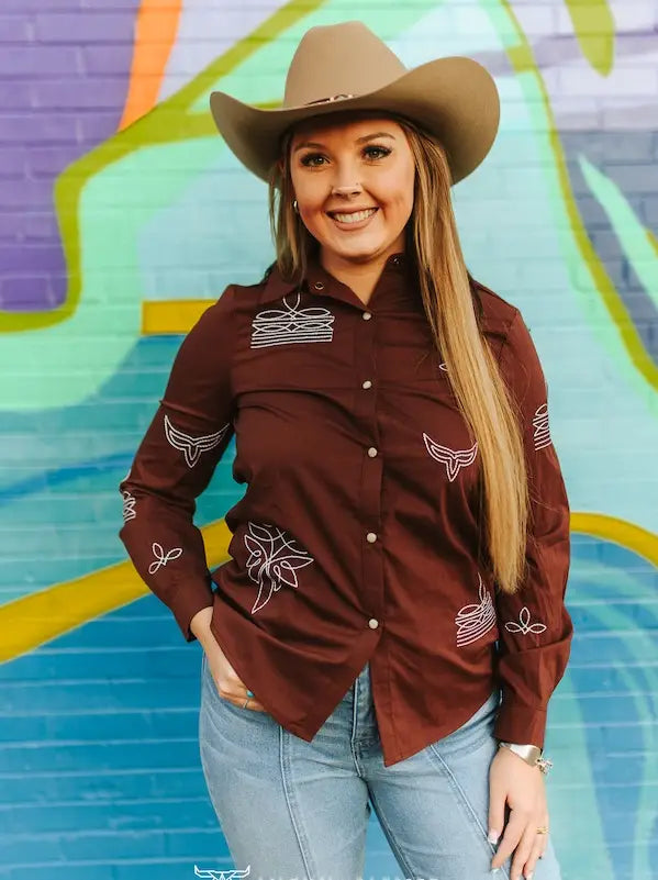 The Hadley Brown Boot-Stitch Pearl Snap Western Shirt