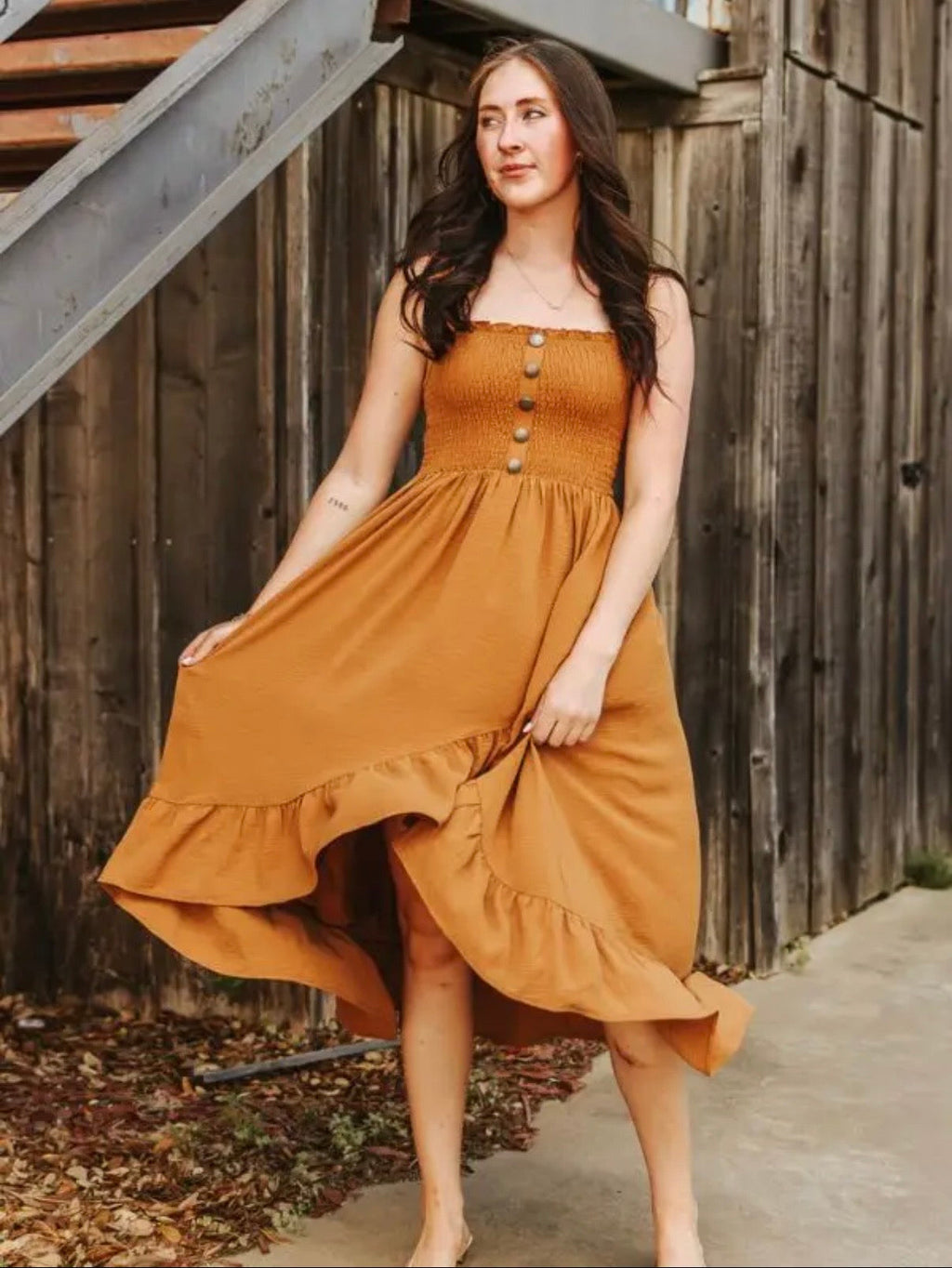 The Dusty Trail Smocked Midi Dress