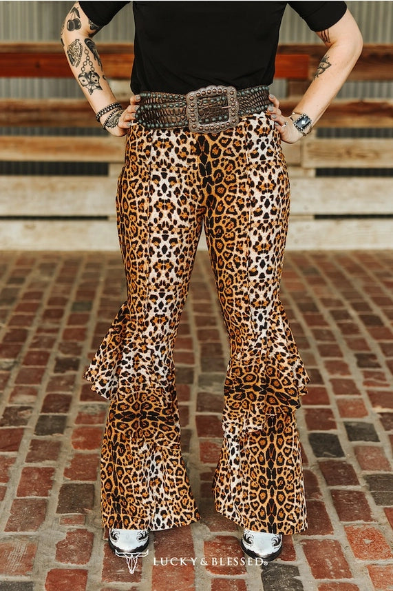 Leopard Ruffle Flare Pants