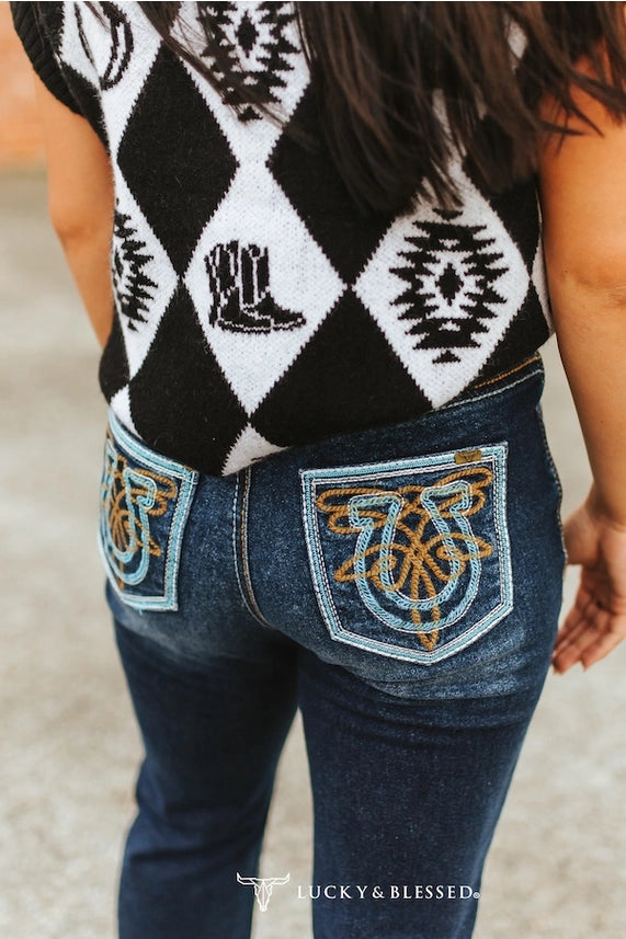 L&B Dark Wash Pocket Detail Mid Rise Trouser Jeans (32in)