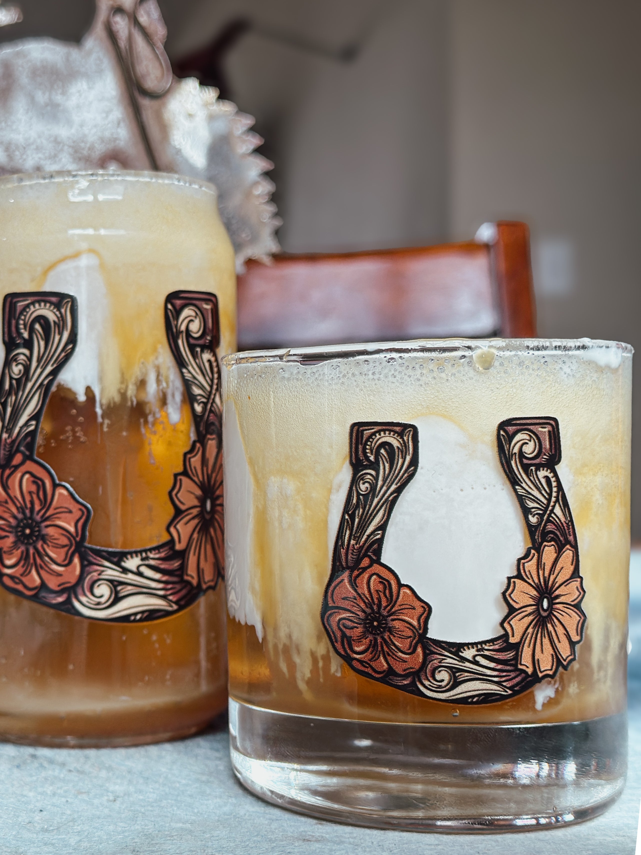 On the Rocks Glass; Tooled Horseshoe