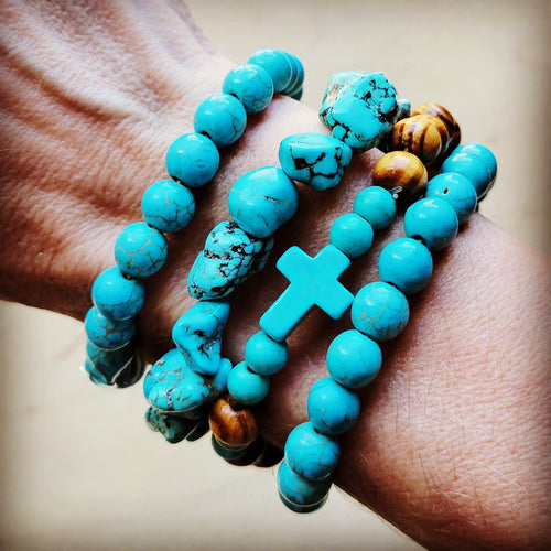 **Bracelet Bar-Wood & Blue Turquoise Beads 806u