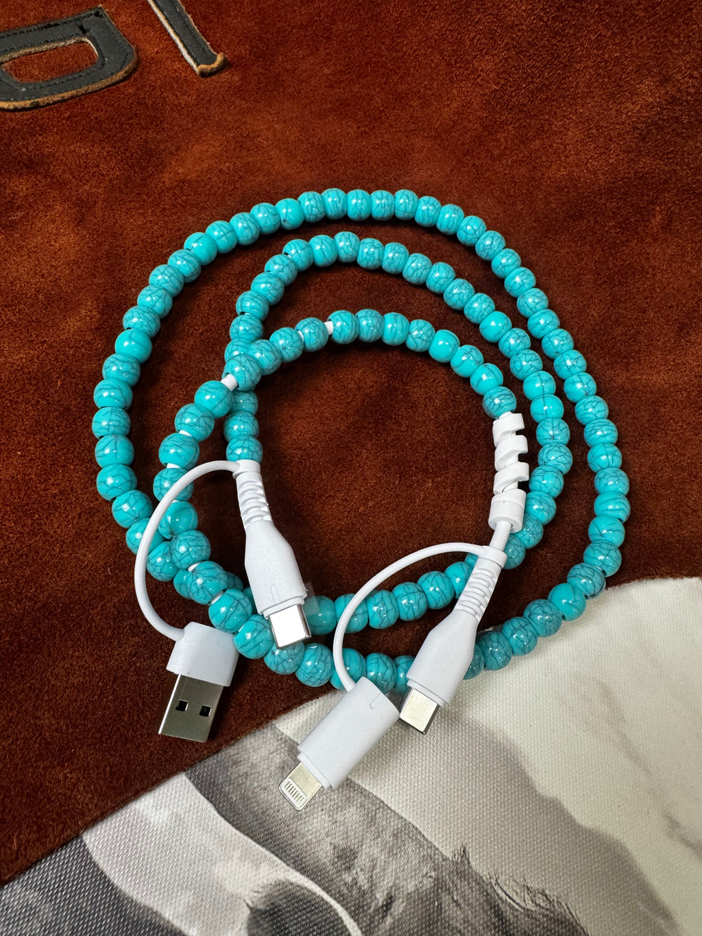 4-Way Turquoise Beaded Phone Charger