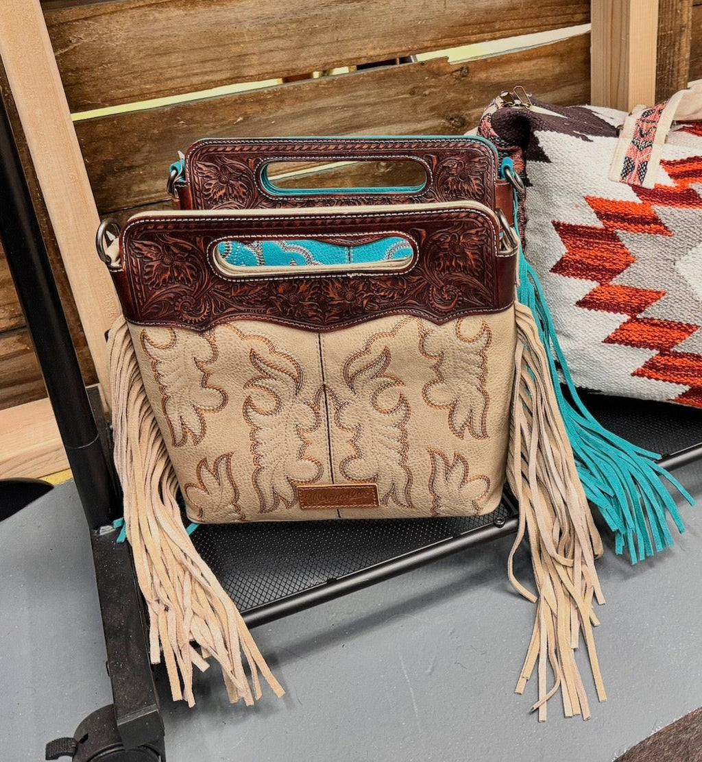 Wrangler Top Handle Embroidered Fringe Tote/Crossbody - Multiple Colors!