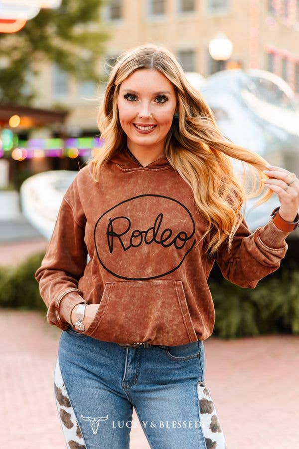 PLUS | The Greer Camel Mineral Wash Rodeo Embroidered Detail Hoodie XL-3XL
