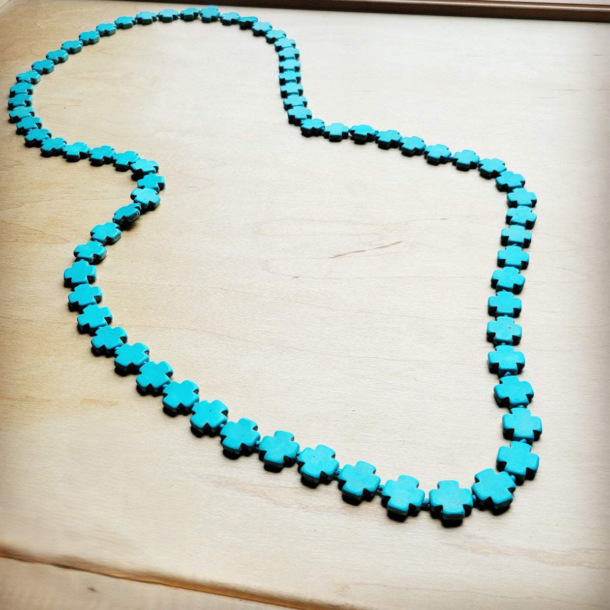 **Long Turquoise Beaded Cross Necklace 258L*