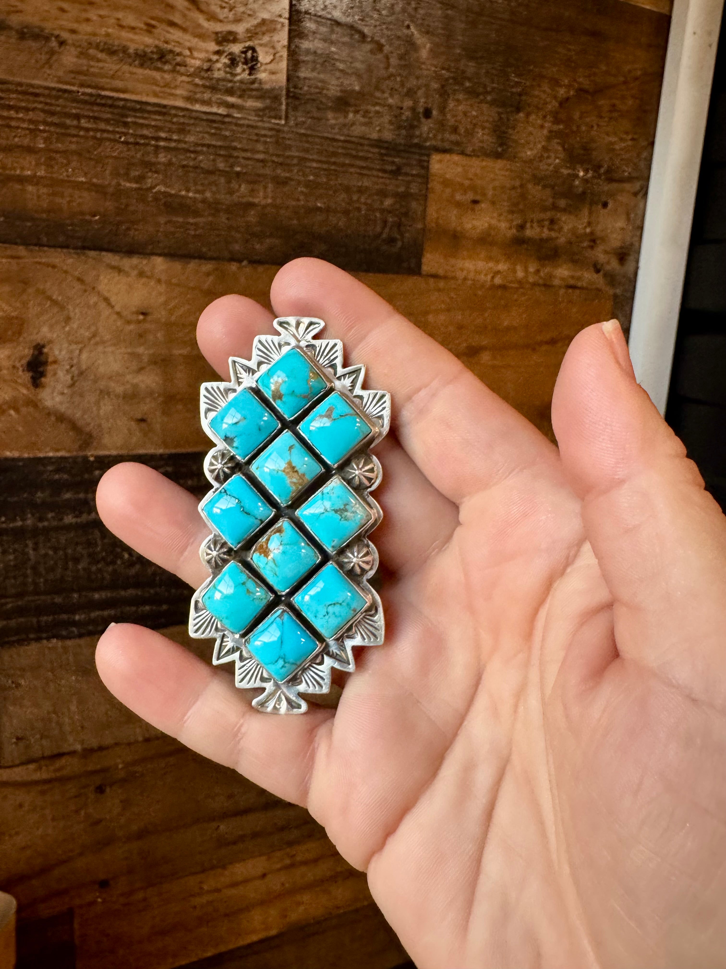 Big Ring - adjustable - kingman turquoise ring and sterling silver