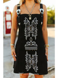 The Samantha Black Ivory Embroidered Buckle Tank Denim Stretch Dress