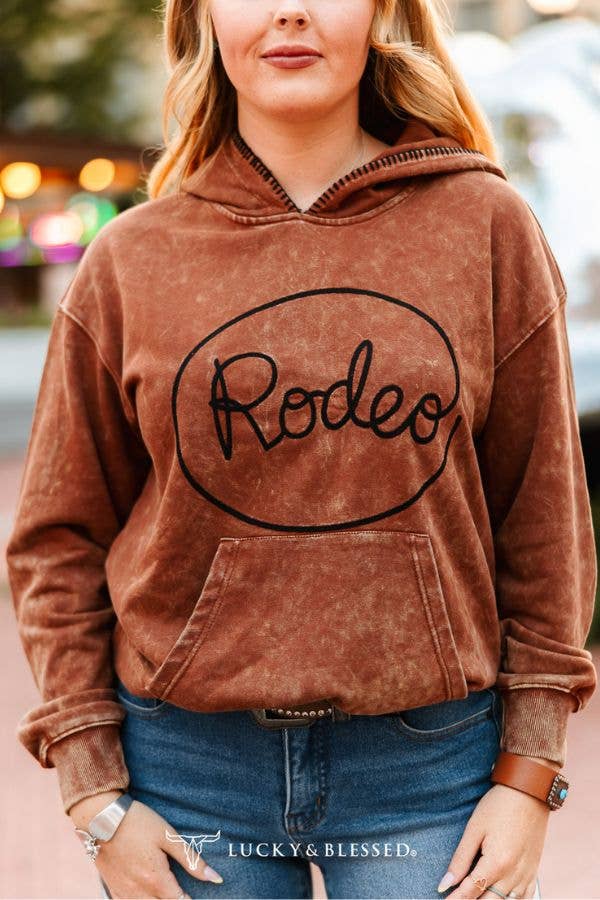 The Greer Camel Mineral Wash Rodeo Embroidered Detail Hoodie