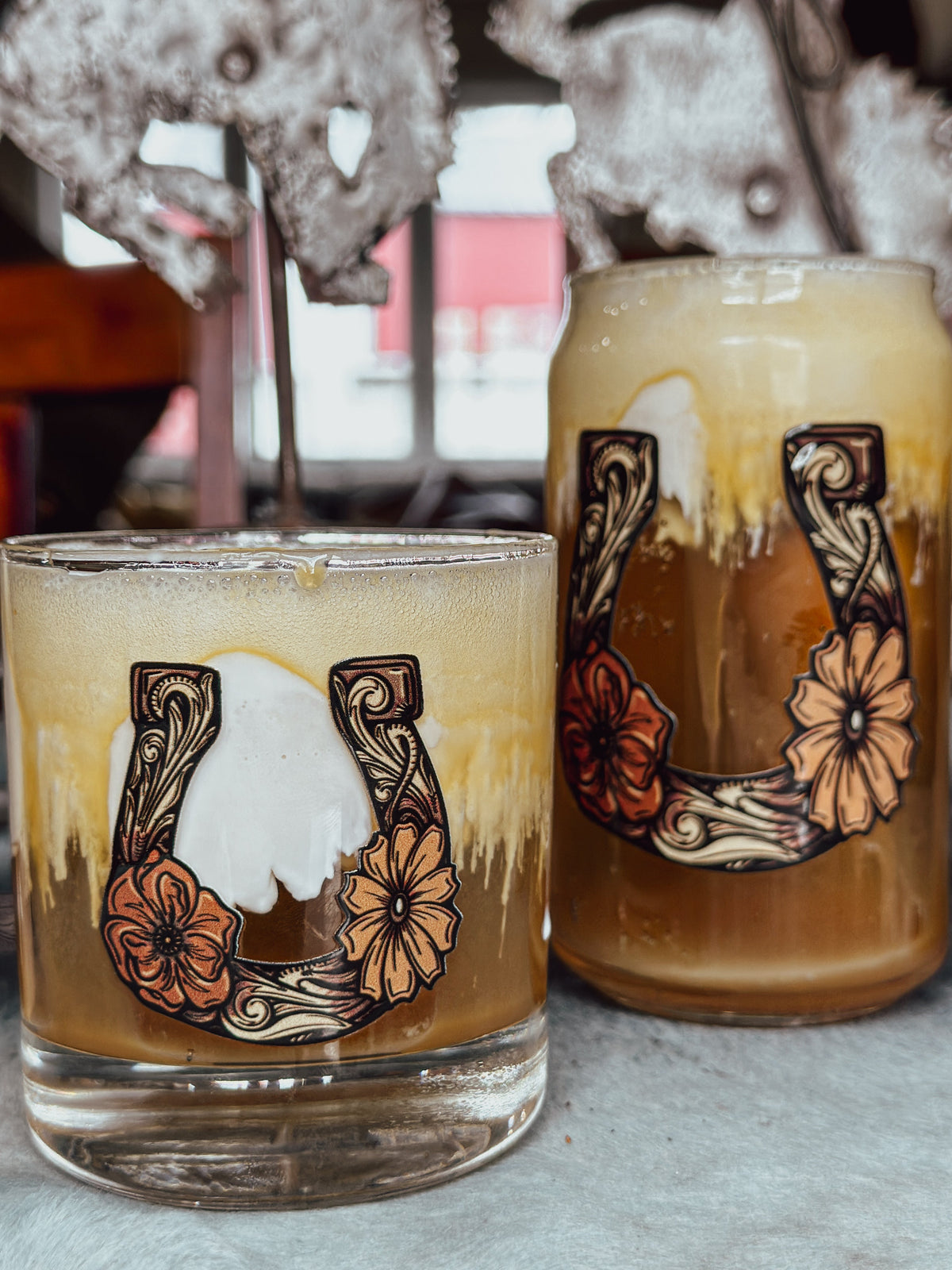 On the Rocks Glass; Tooled Horseshoe