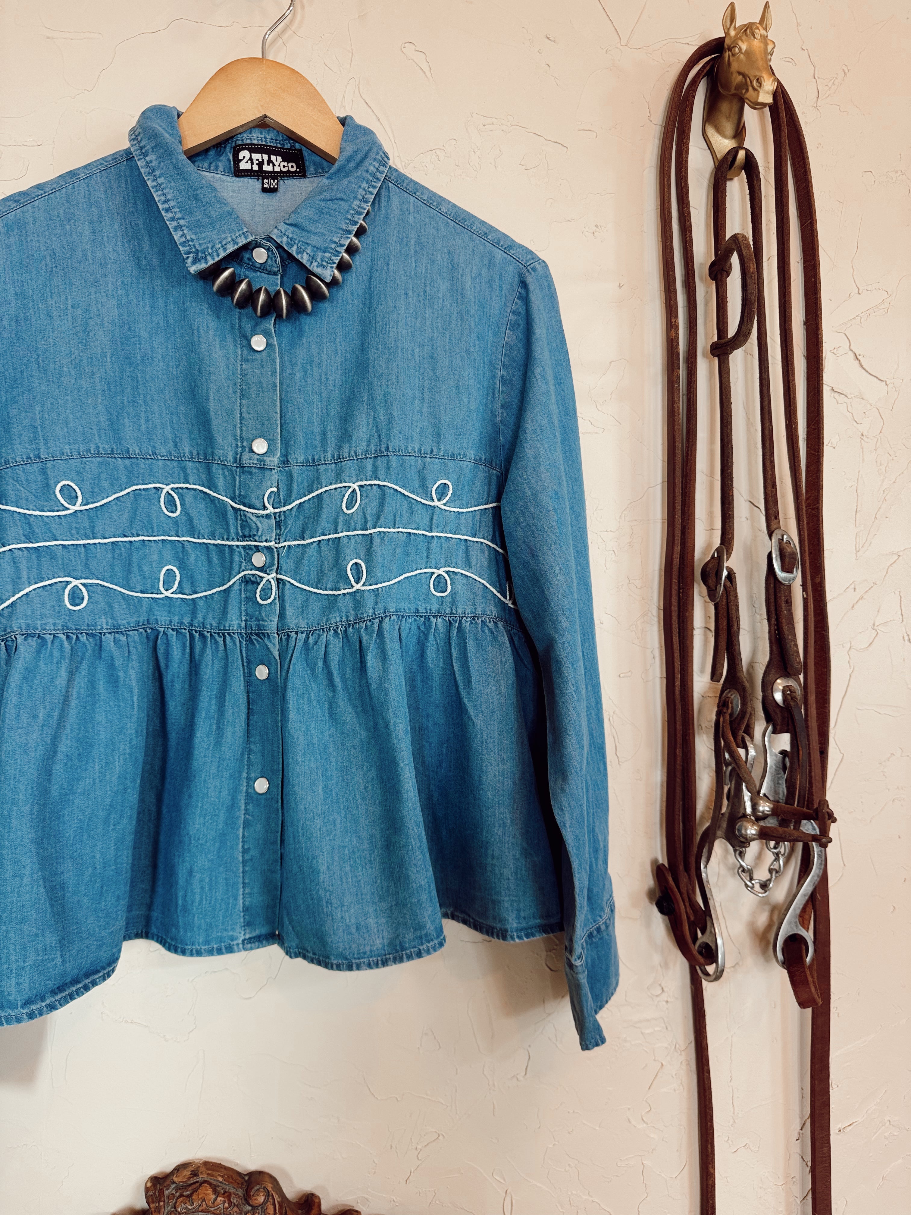 The Loopty Lou Long Sleeve Denim Top **L/XL