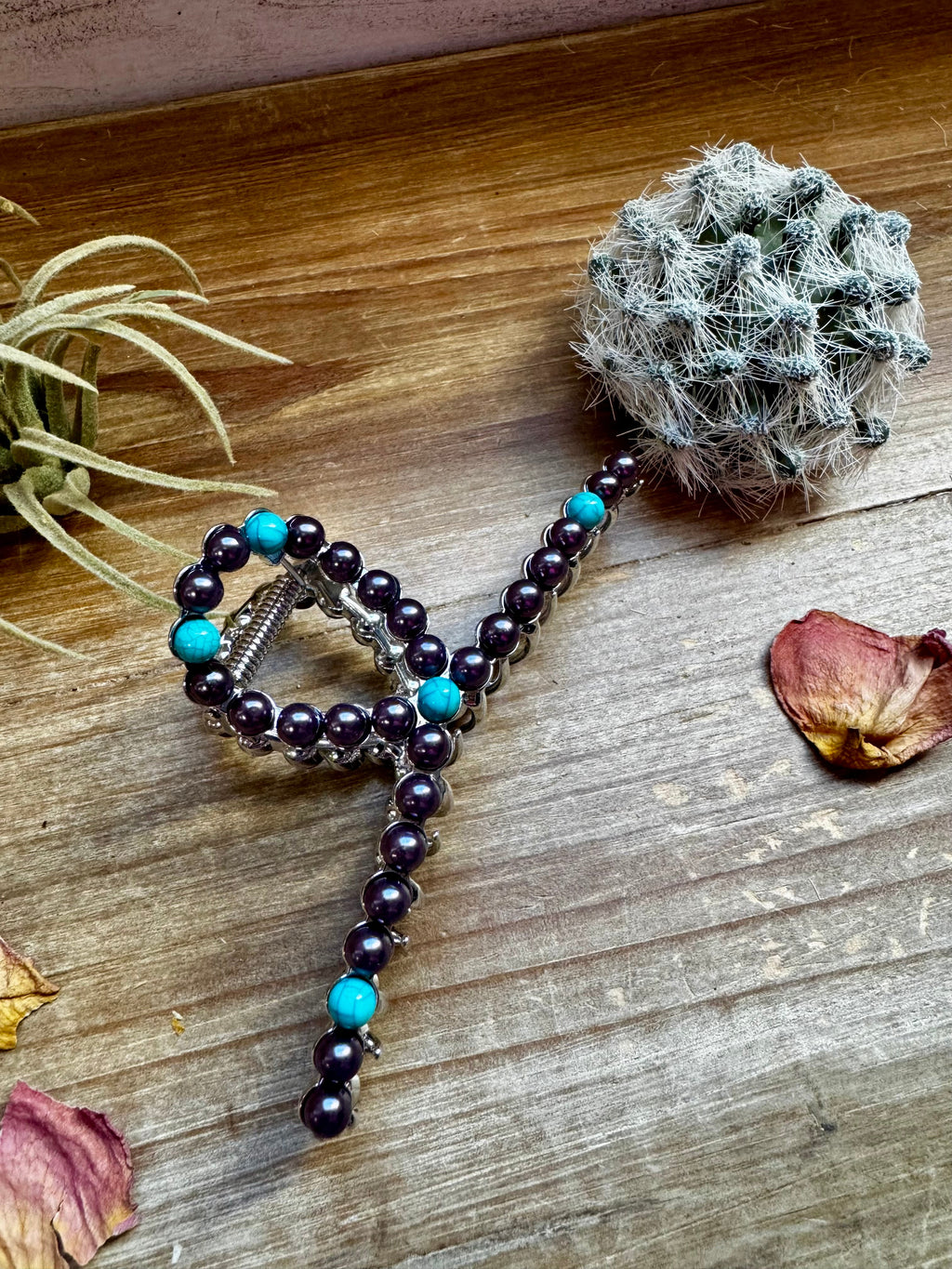 Turquoise and Faux Pearl Hair Clip
