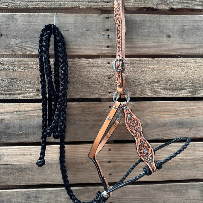 The Wylee Tooled Lariat & Leather Combo Halter