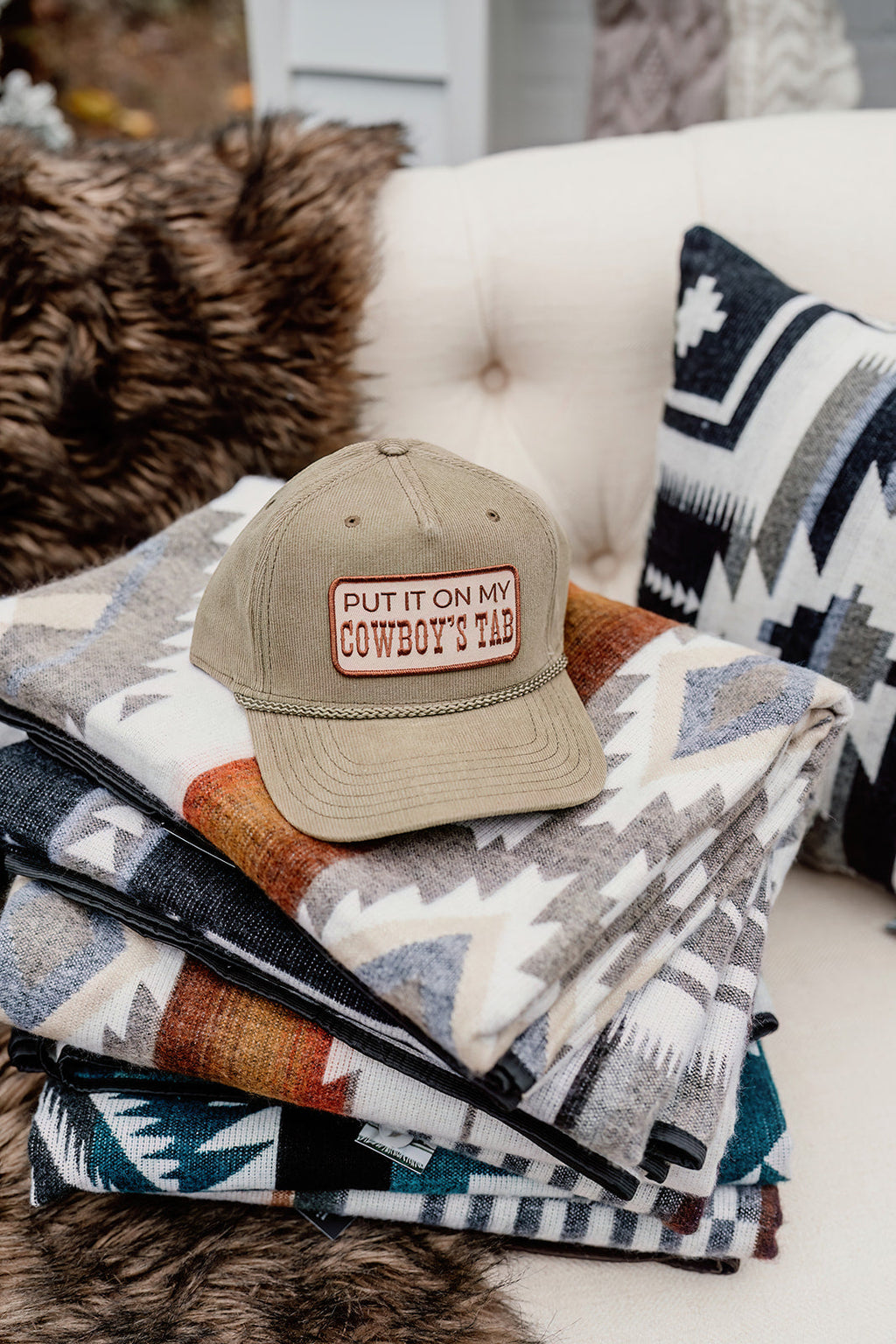 PUT IT ON MY COWBOY'S TAB Embroidered Patch Corduroy Hat