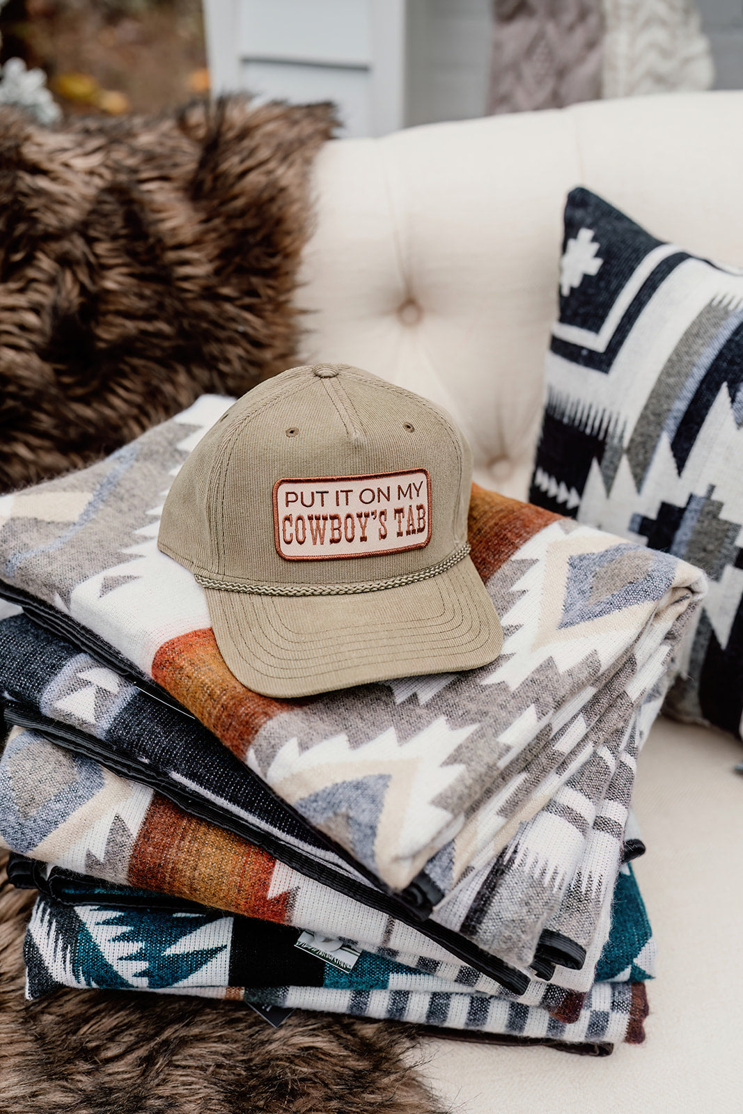 PUT IT ON MY COWBOY'S TAB Embroidered Patch Corduroy Hat