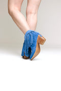 The Amos Fringe Ankle Bootie in Blue Suede