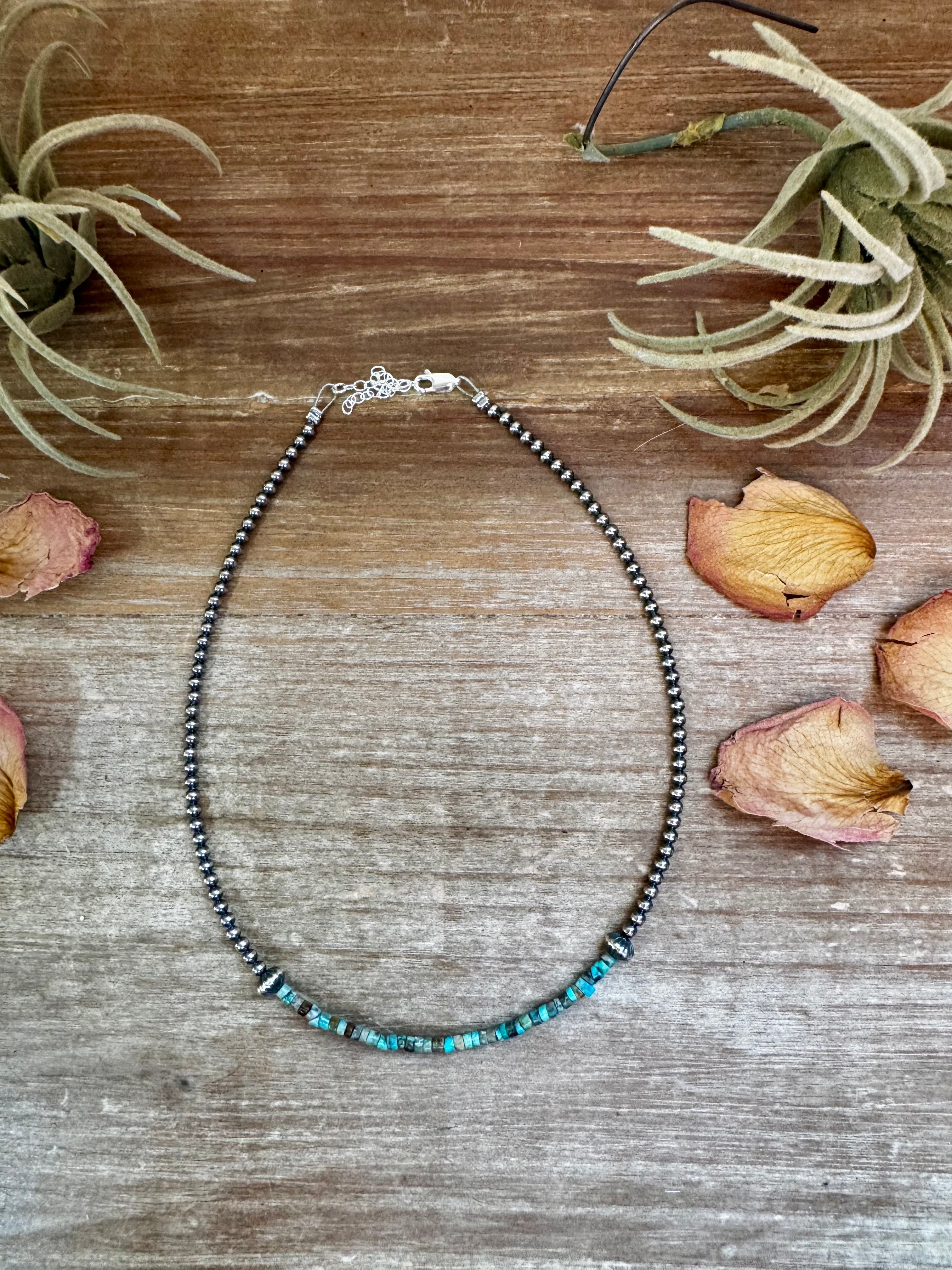 Blue-Green Turquoise Heishi Choker – 14"