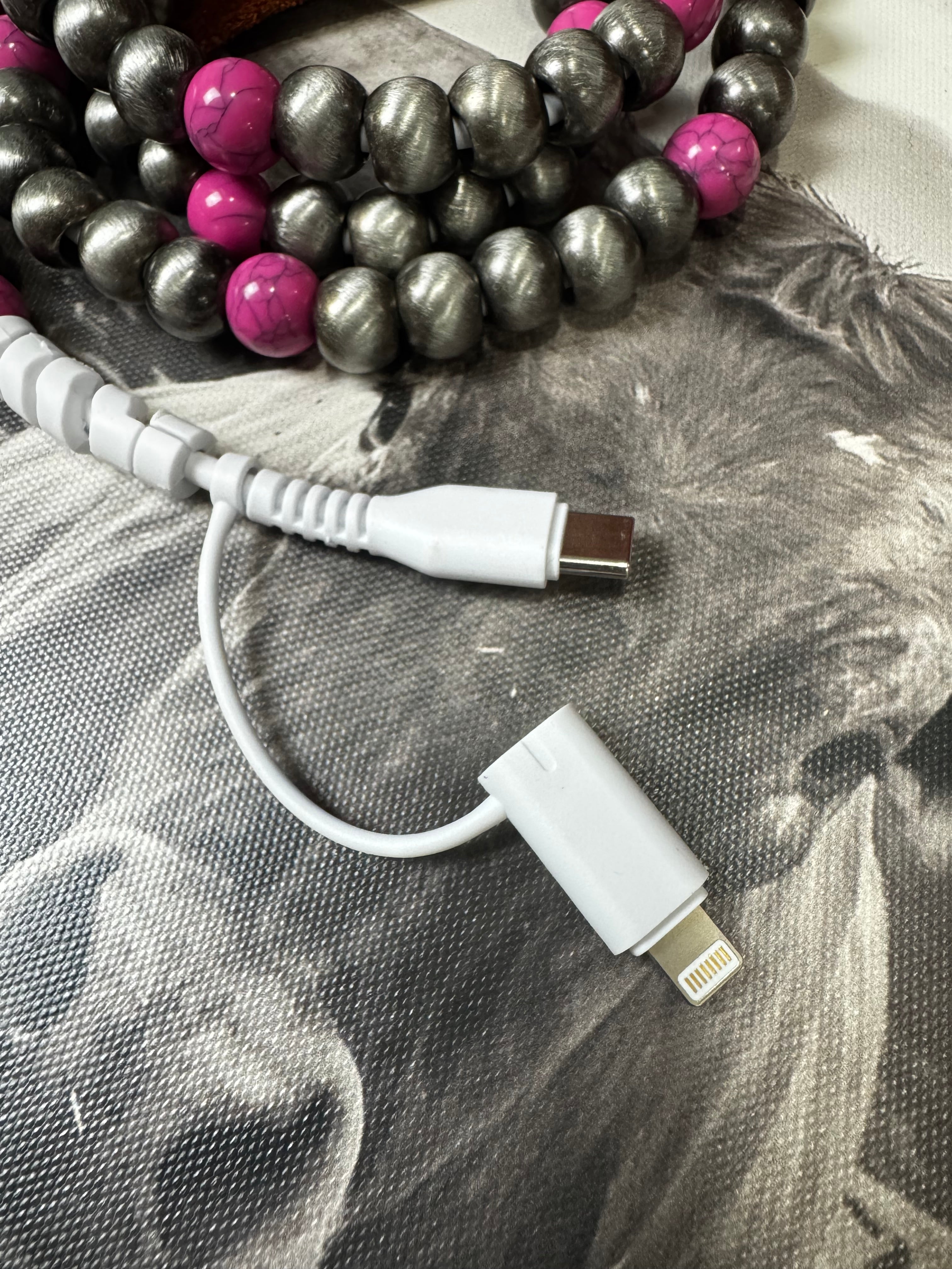 4-Way Faux Pearl Beaded Phone Charger - Pink