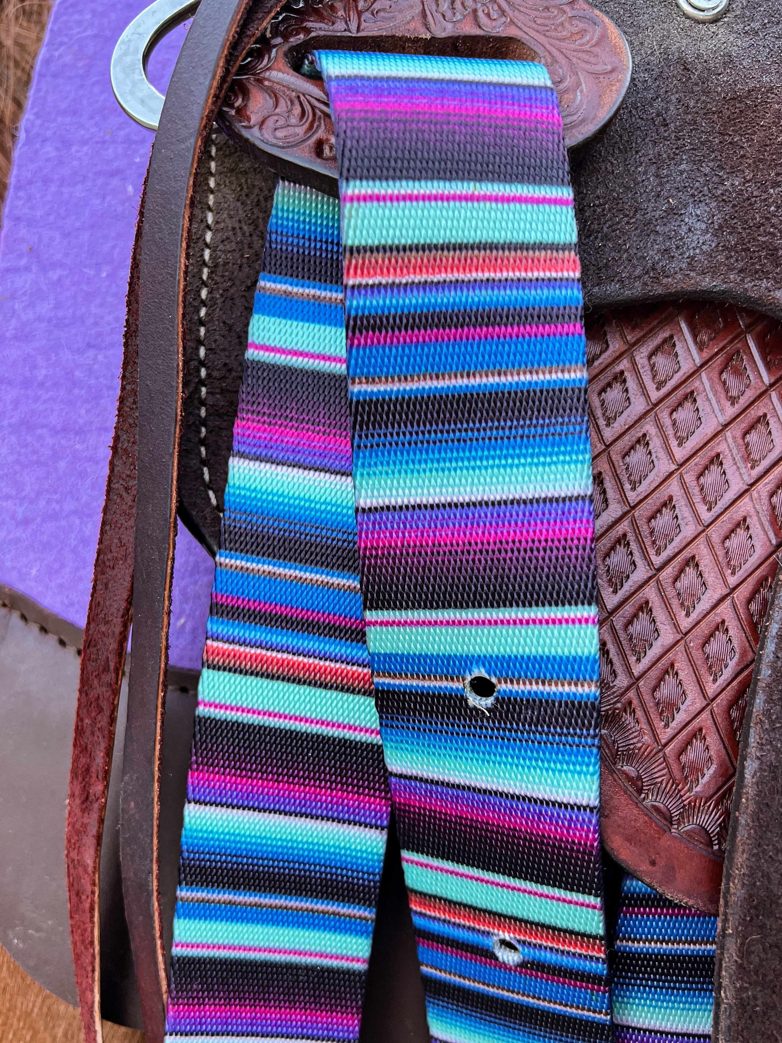 Purple Turquoise Serape Cinch Strap Set
