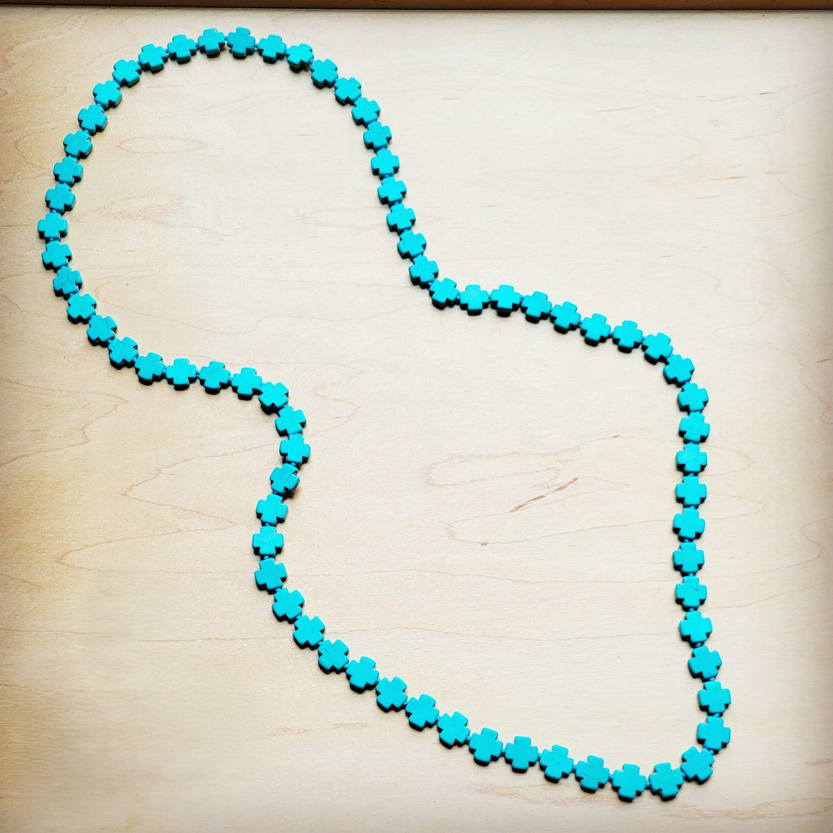 **Long Turquoise Beaded Cross Necklace 258L*