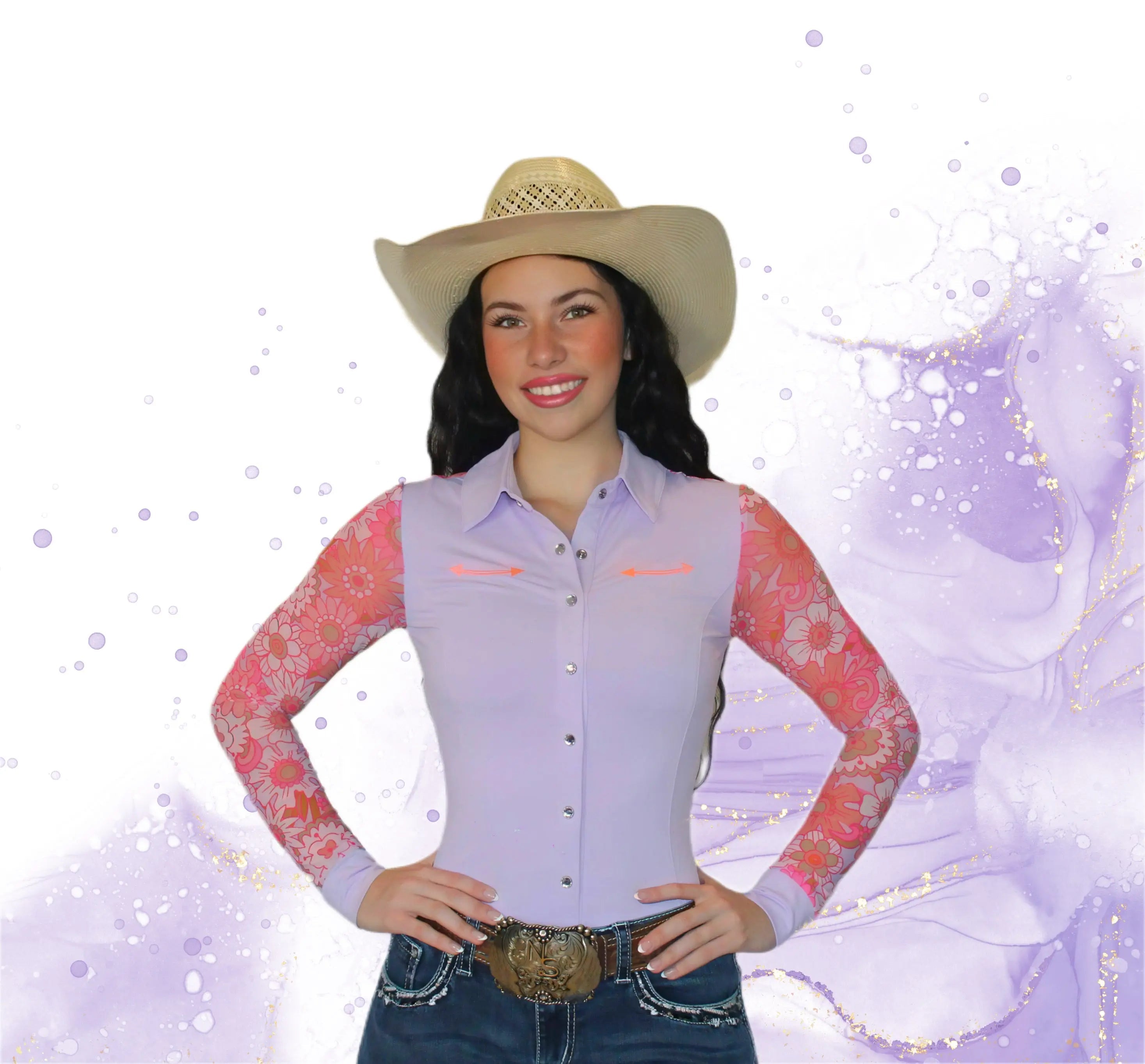 AeroTEQ Girls Lilac Bloom Mesh Pearl Snap Rodeo Shirt