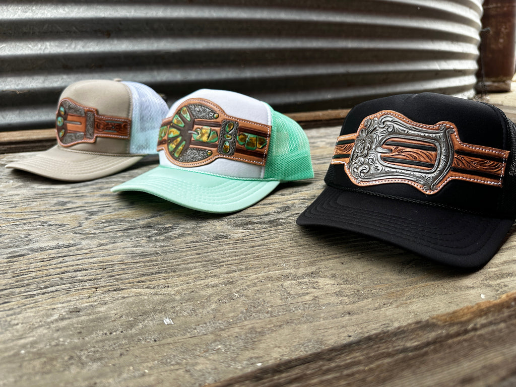 Turquoise Handtooled Buckle Cap