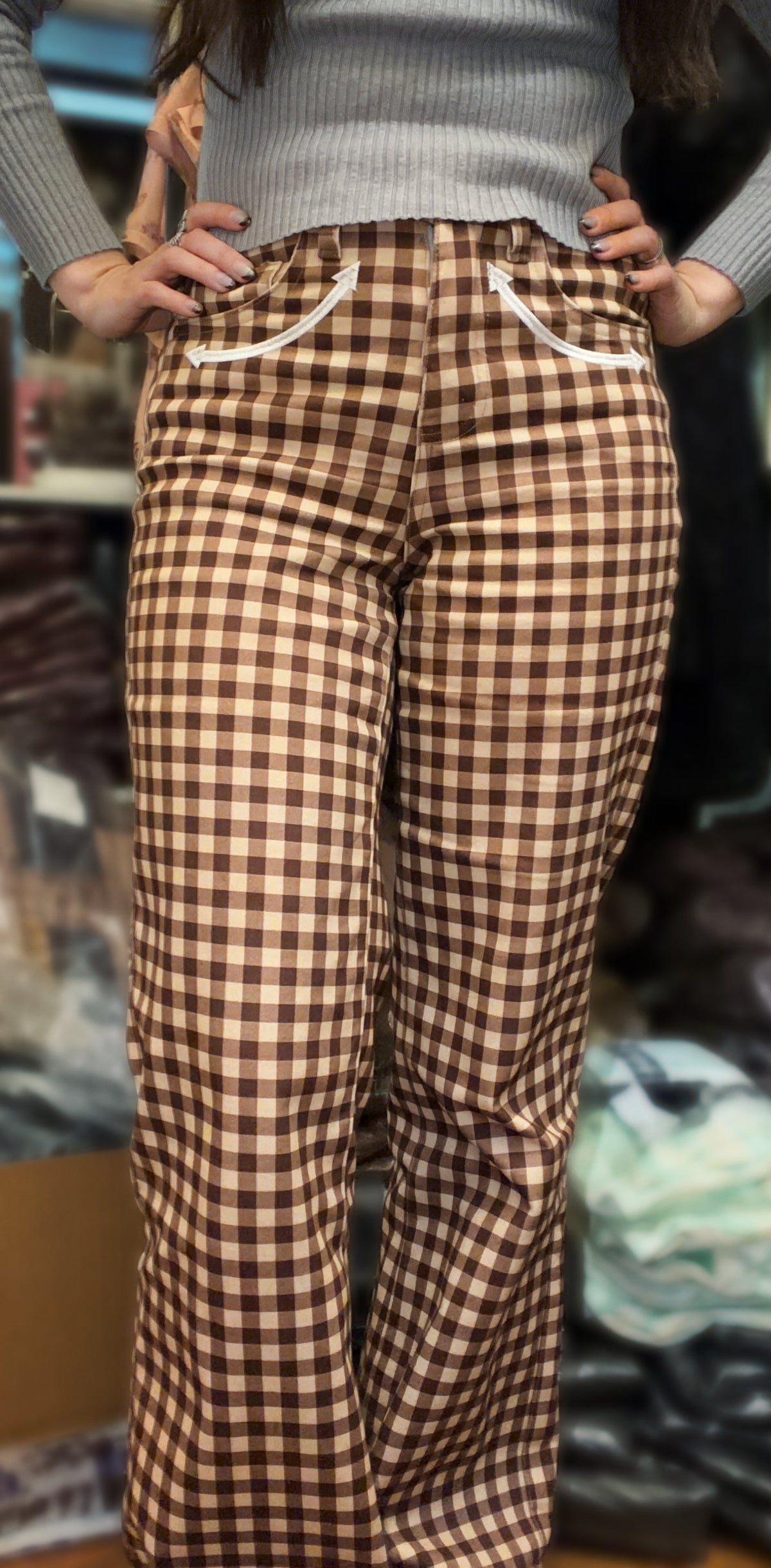 The Delaney Brown Plaid Western Arrow Pocket Wide Leg Jeans