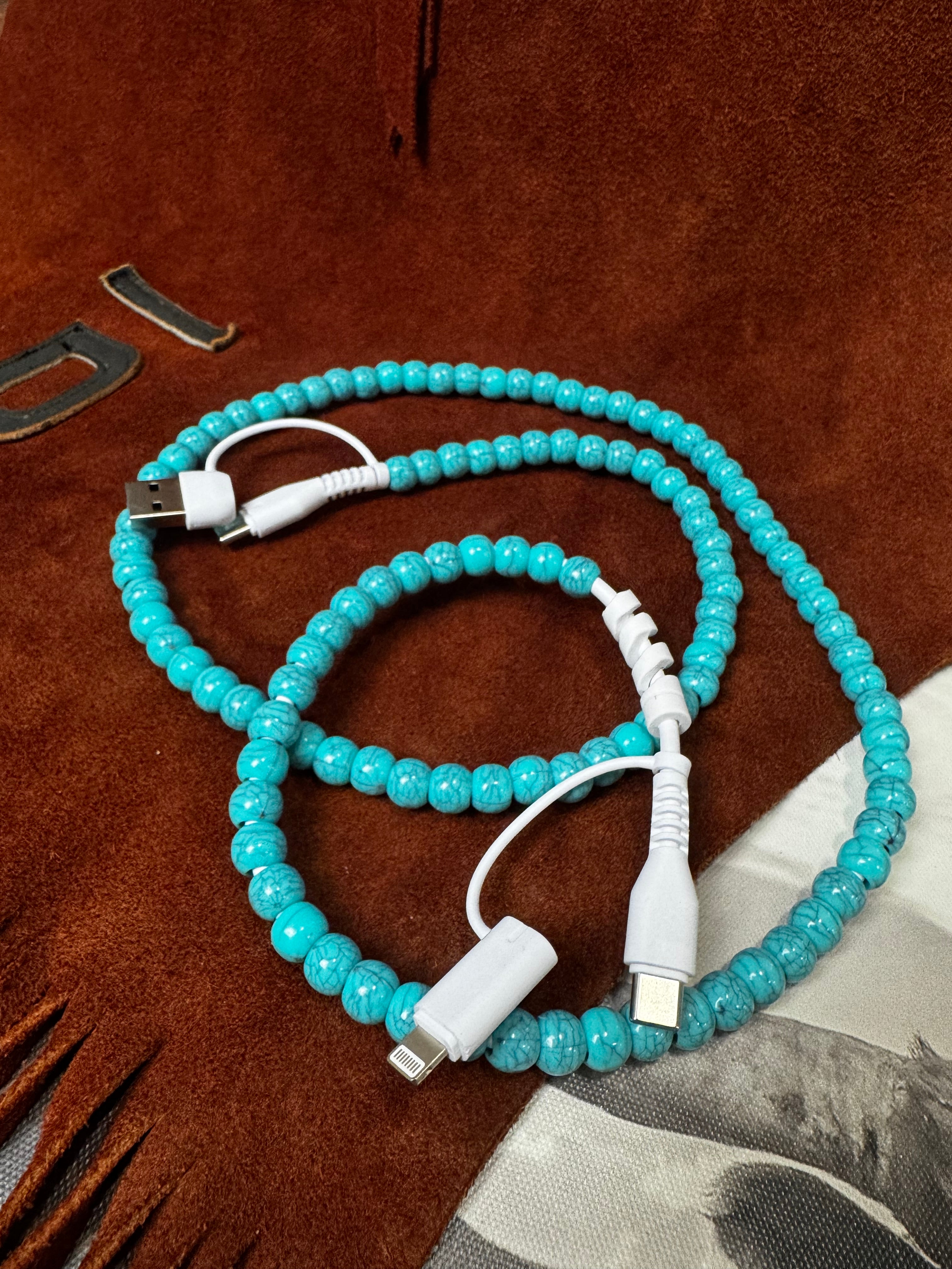 4-Way Turquoise Beaded Phone Charger