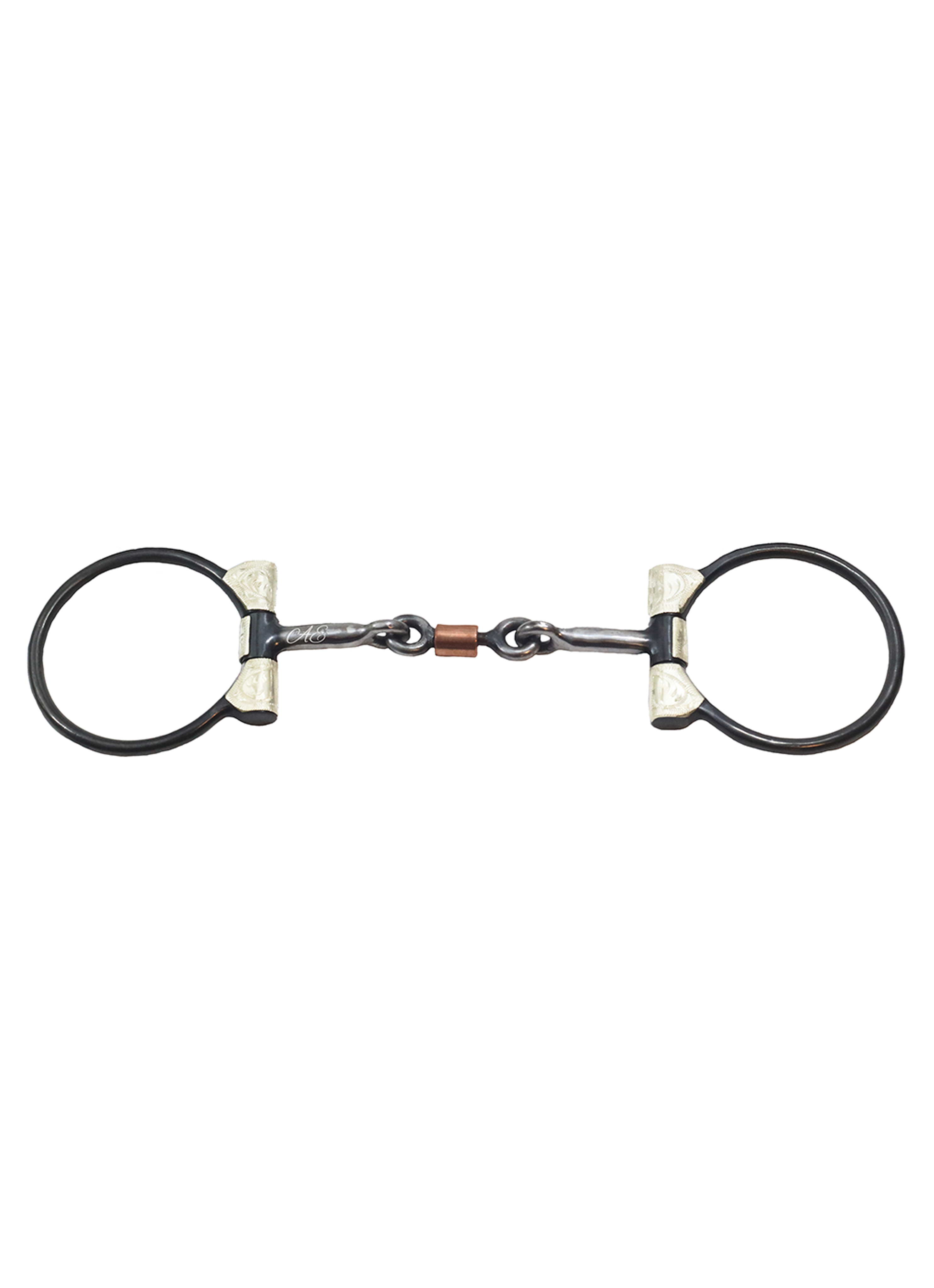 Andrea Equine "California" Dogbone Roller Sweet Iron Dee Snaffle Bit w/Copper Inlay