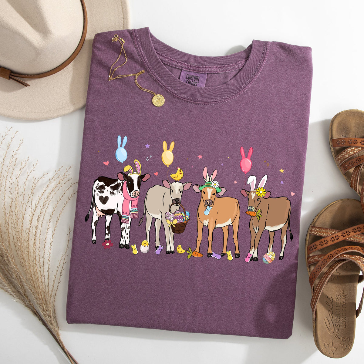 Cute Cows Easter Bunny Jesus Rabbit Holiday Vintage Inspired Classic Comfort Colors Tee