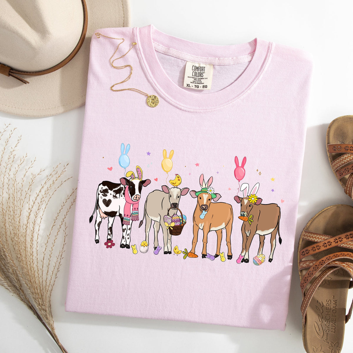 Cute Cows Easter Bunny Jesus Rabbit Holiday Vintage Inspired Classic Comfort Colors Tee