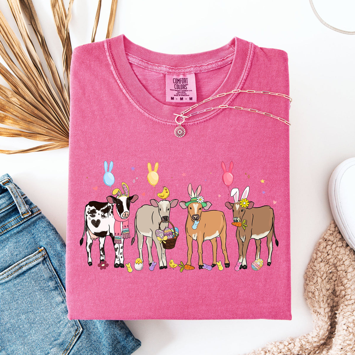 Cute Cows Easter Bunny Jesus Rabbit Holiday Vintage Inspired Classic Comfort Colors Tee