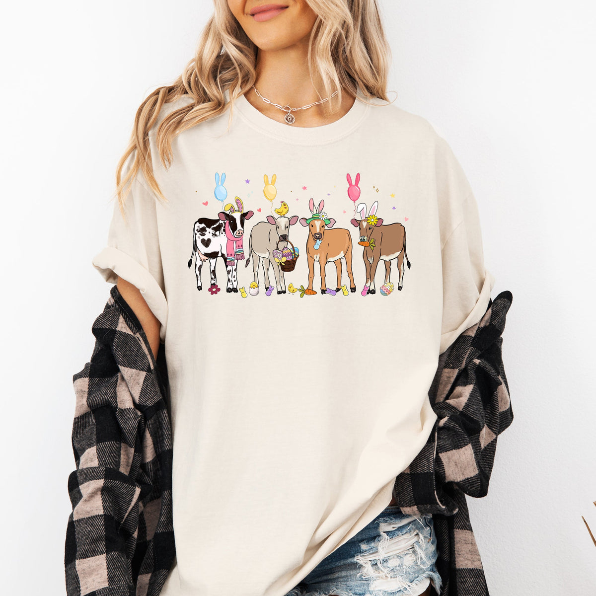 Cute Cows Easter Bunny Jesus Rabbit Holiday Vintage Inspired Classic Comfort Colors Tee