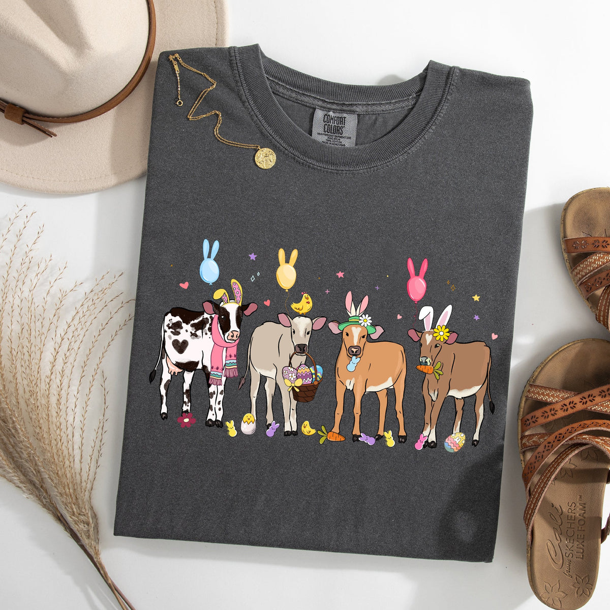 Cute Cows Easter Bunny Jesus Rabbit Holiday Vintage Inspired Classic Comfort Colors Tee