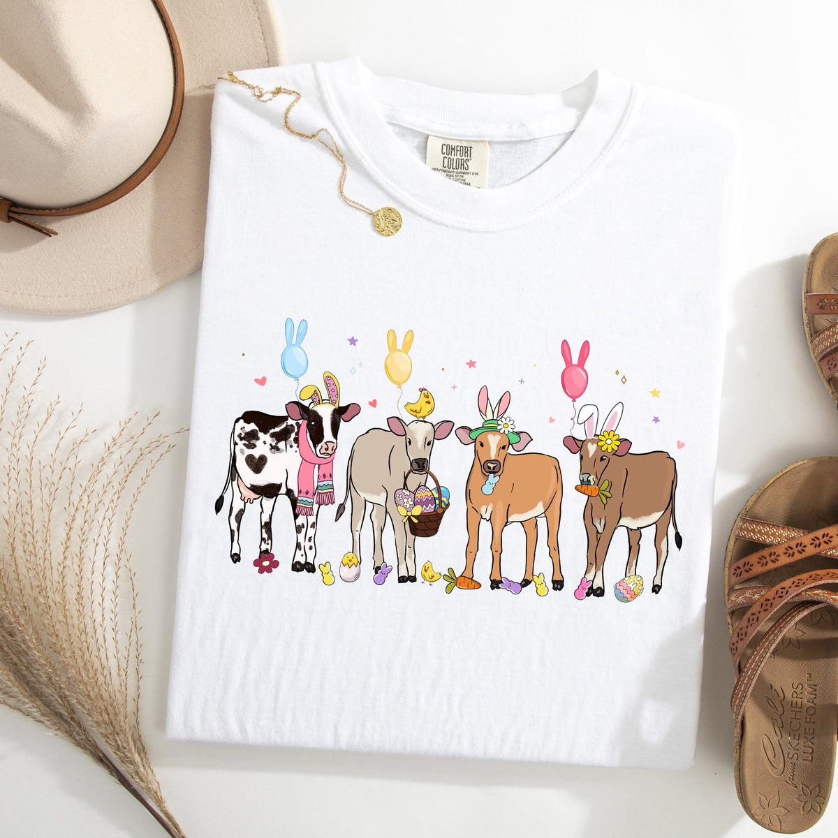Cute Cows Easter Bunny Jesus Rabbit Holiday Vintage Inspired Classic Comfort Colors Tee