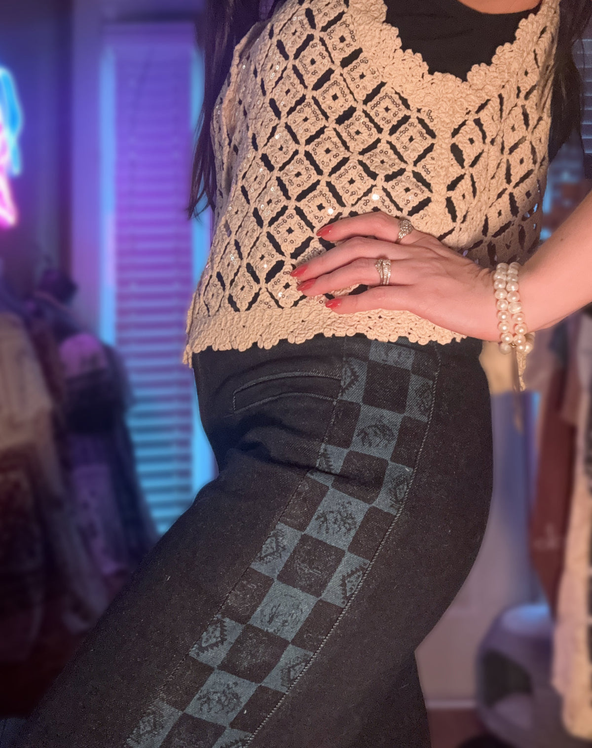 The Wild Side Checker Wide Leg Jeans