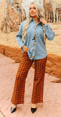 The Yeehaw Meemaw Plaid Wide-Leg Pants