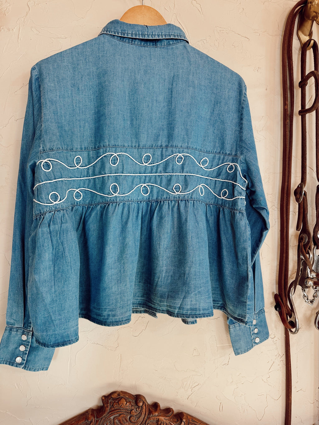 The Loopty Lou Long Sleeve Denim Top **L/XL