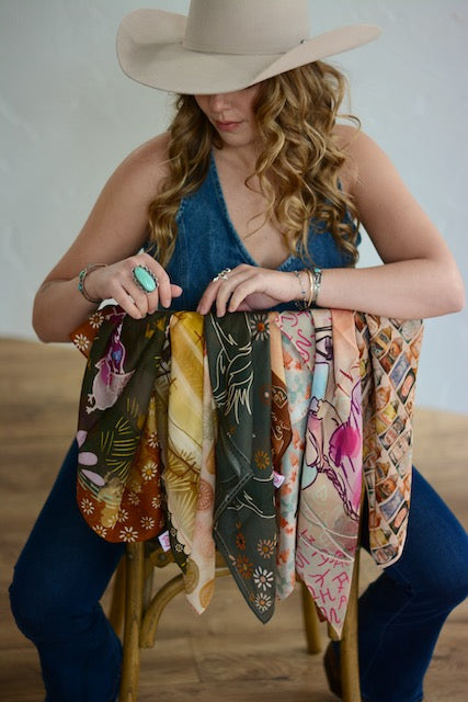The Branding Day Silk Western Cowgirl Wild Rag Scarf