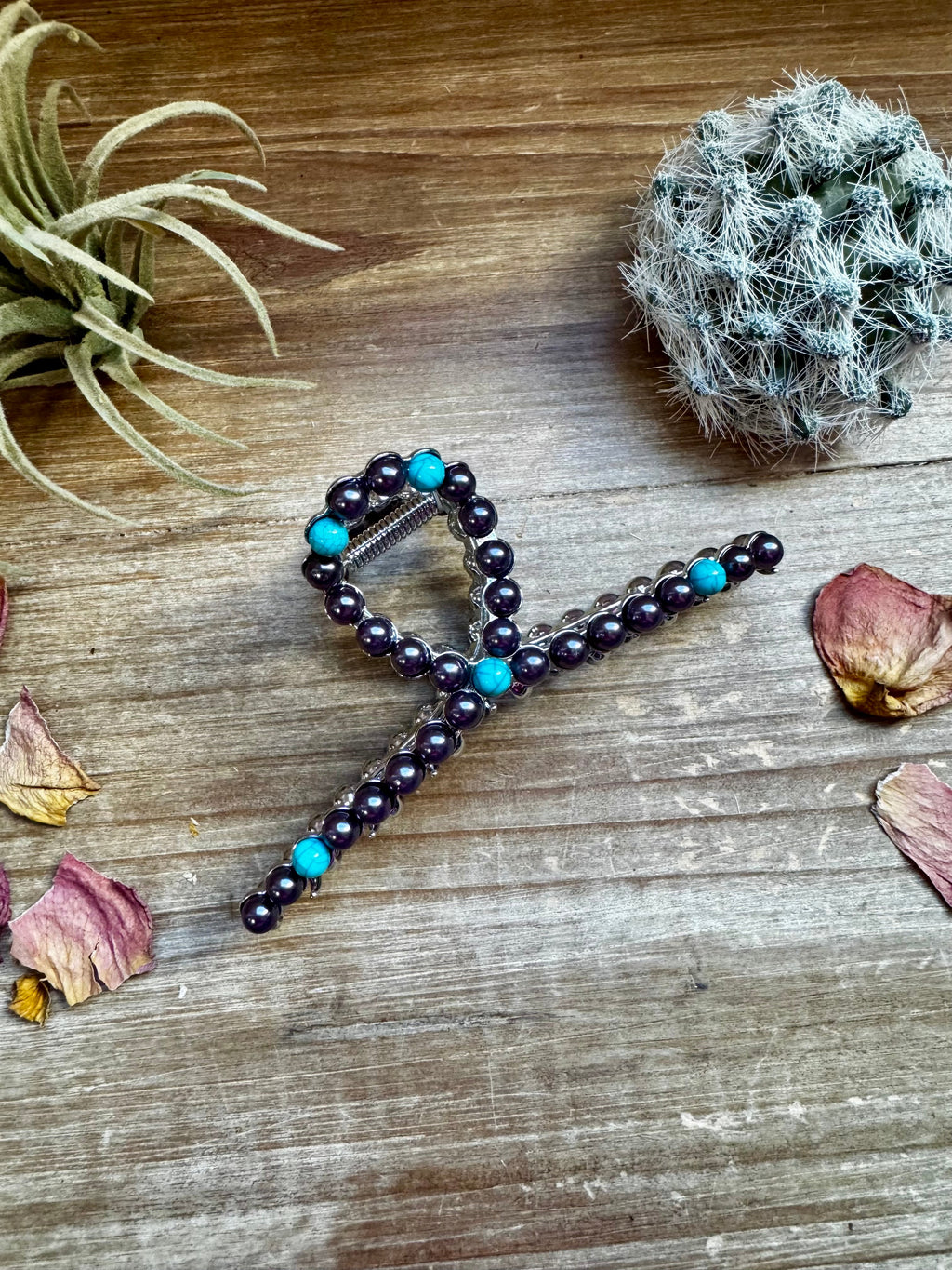Turquoise and Faux Pearl Hair Clip