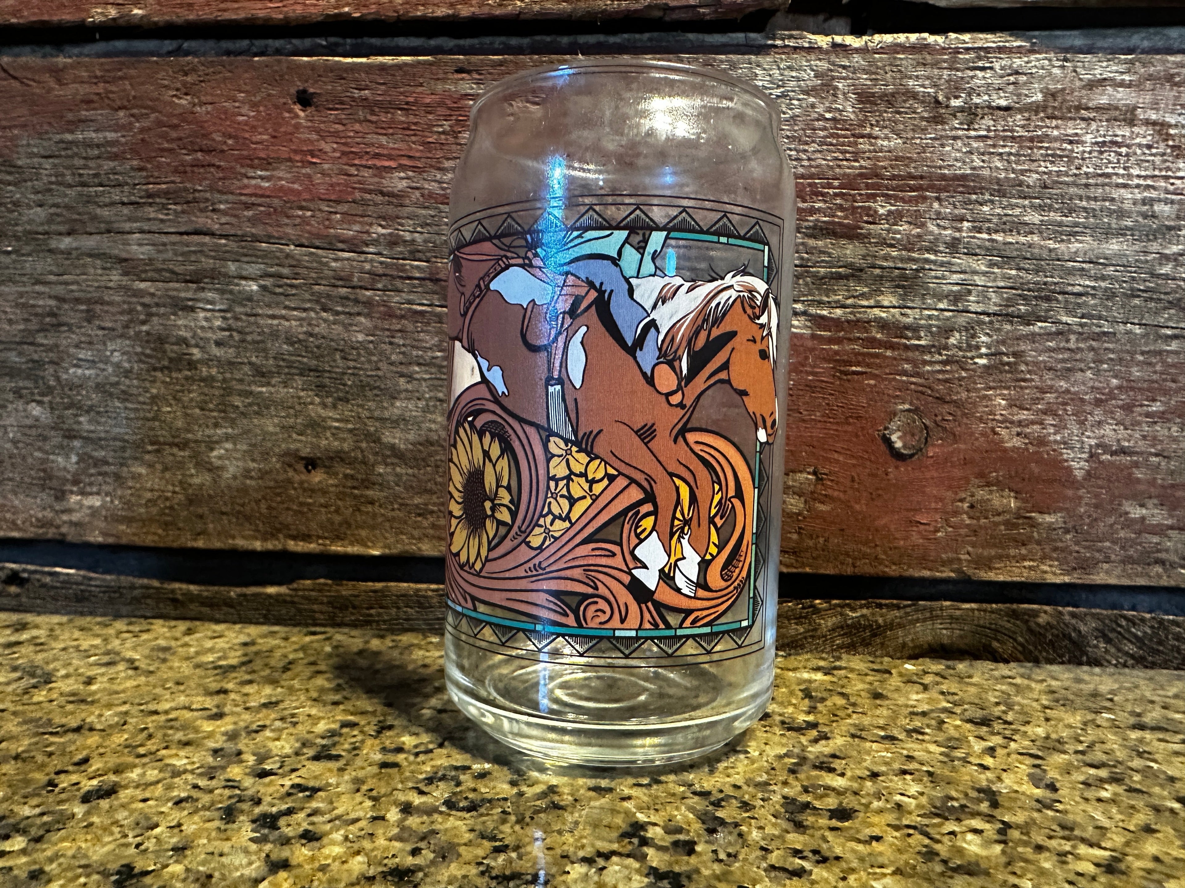 Glass Can Cup - Bareback Horse