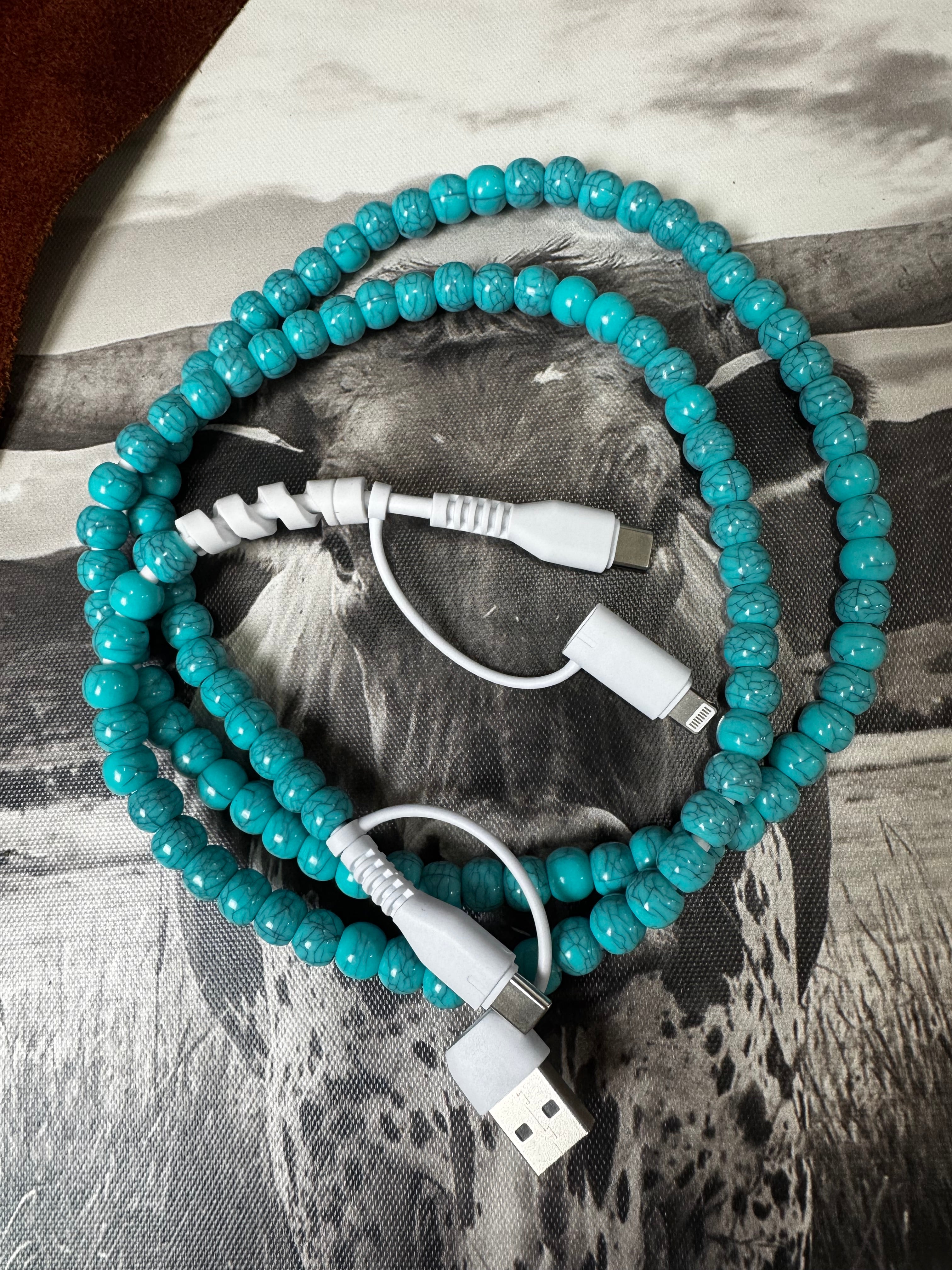 4-Way Turquoise Beaded Phone Charger