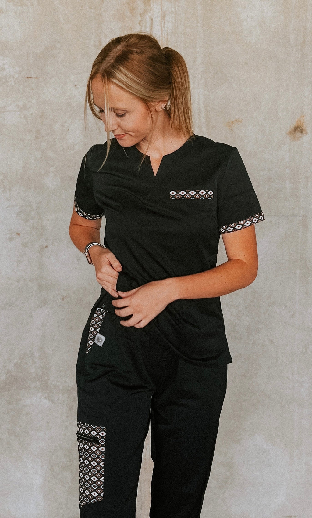 Black Aztec Scrub Pants | Spurrin’ Scrubs