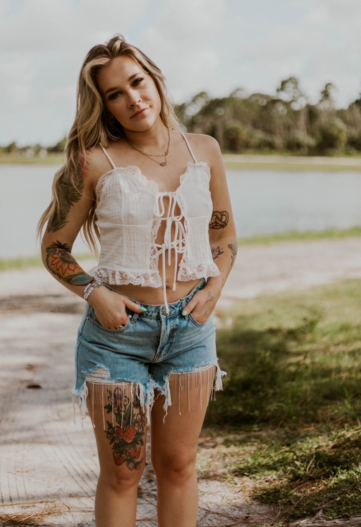The Willow Rhinestone Denim Shorts
