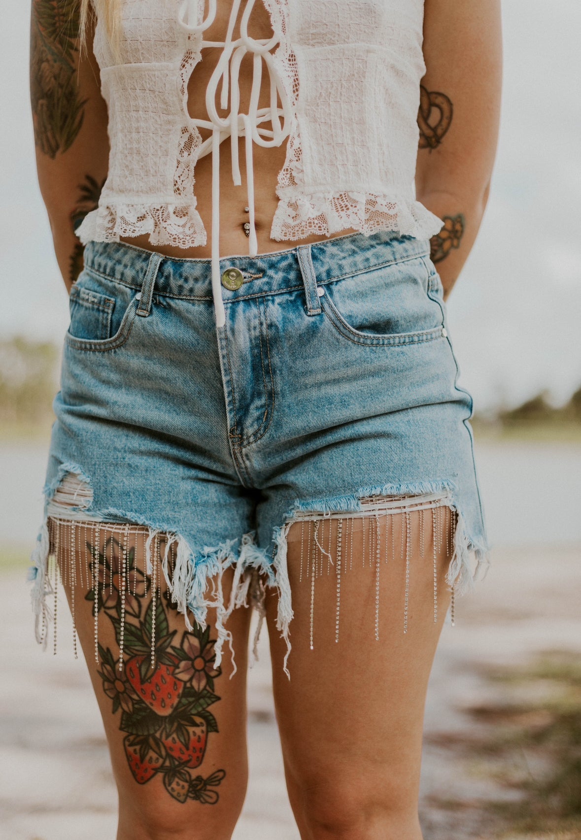 The Willow Rhinestone Denim Shorts