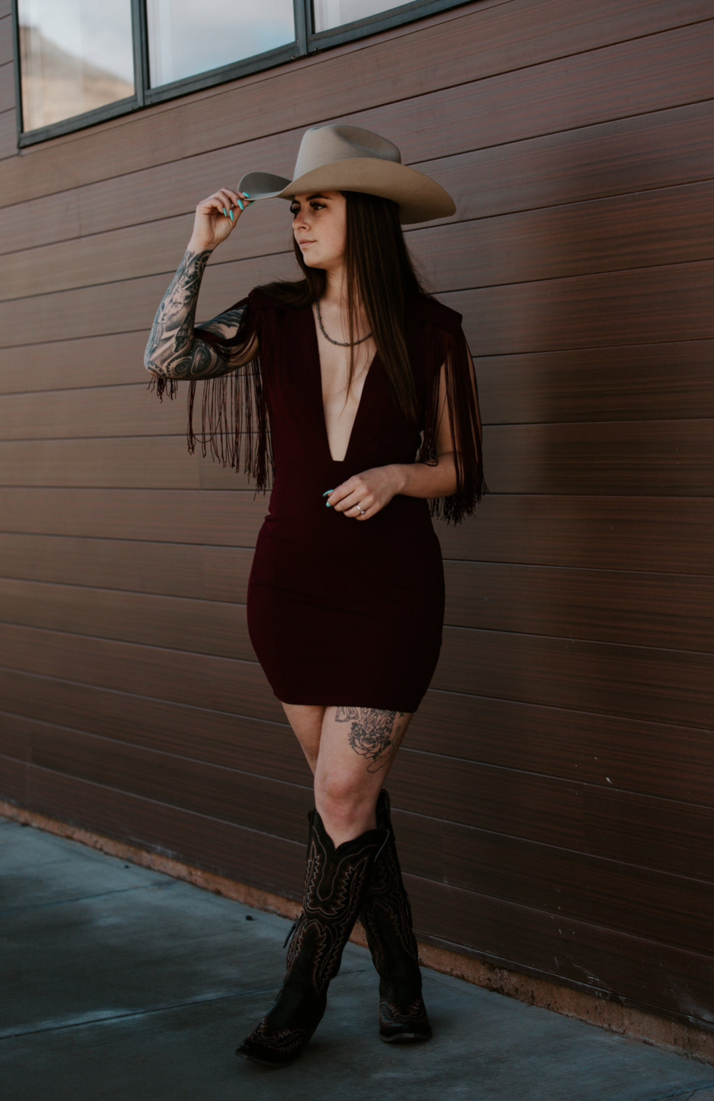 The Dallas Fringe Deep Neck Mini Dress