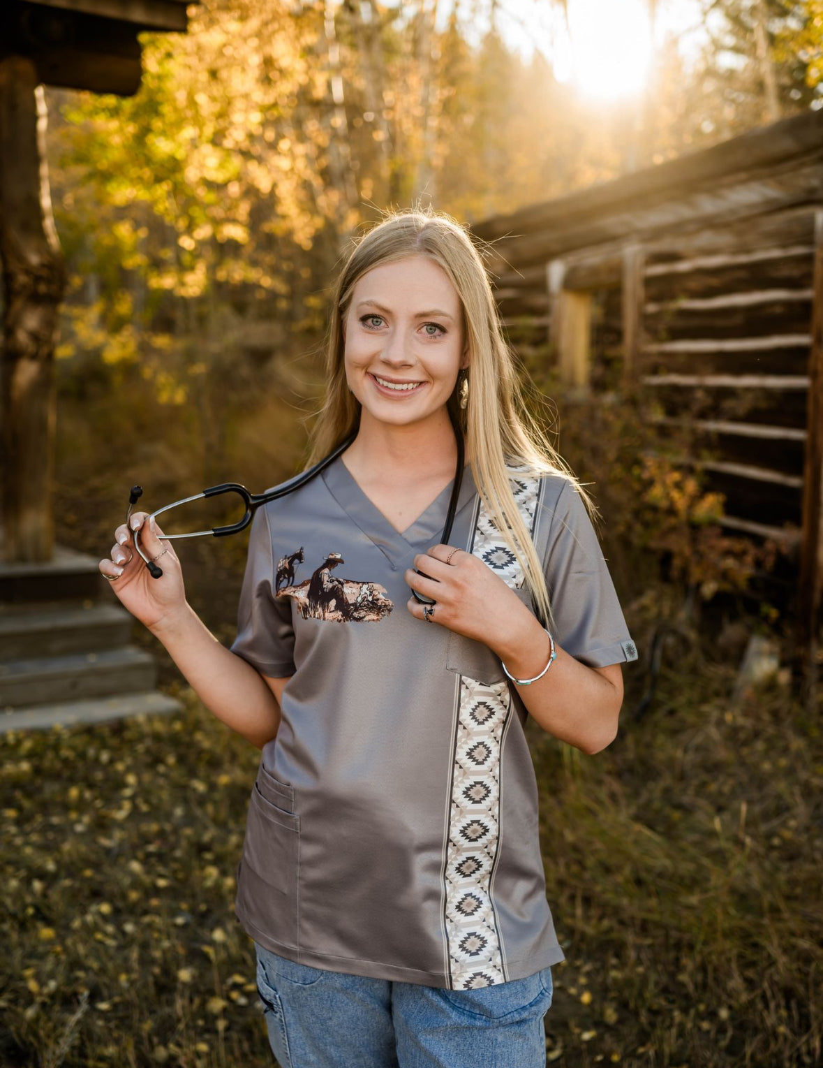 Grey Cowboy Scrub Top | Spurrin’ Scrubs