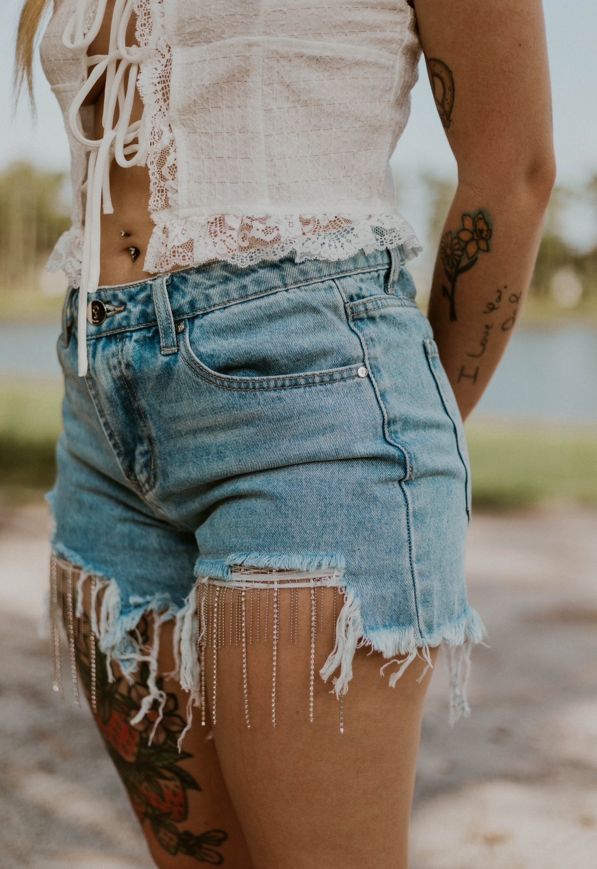 The Willow Rhinestone Denim Shorts