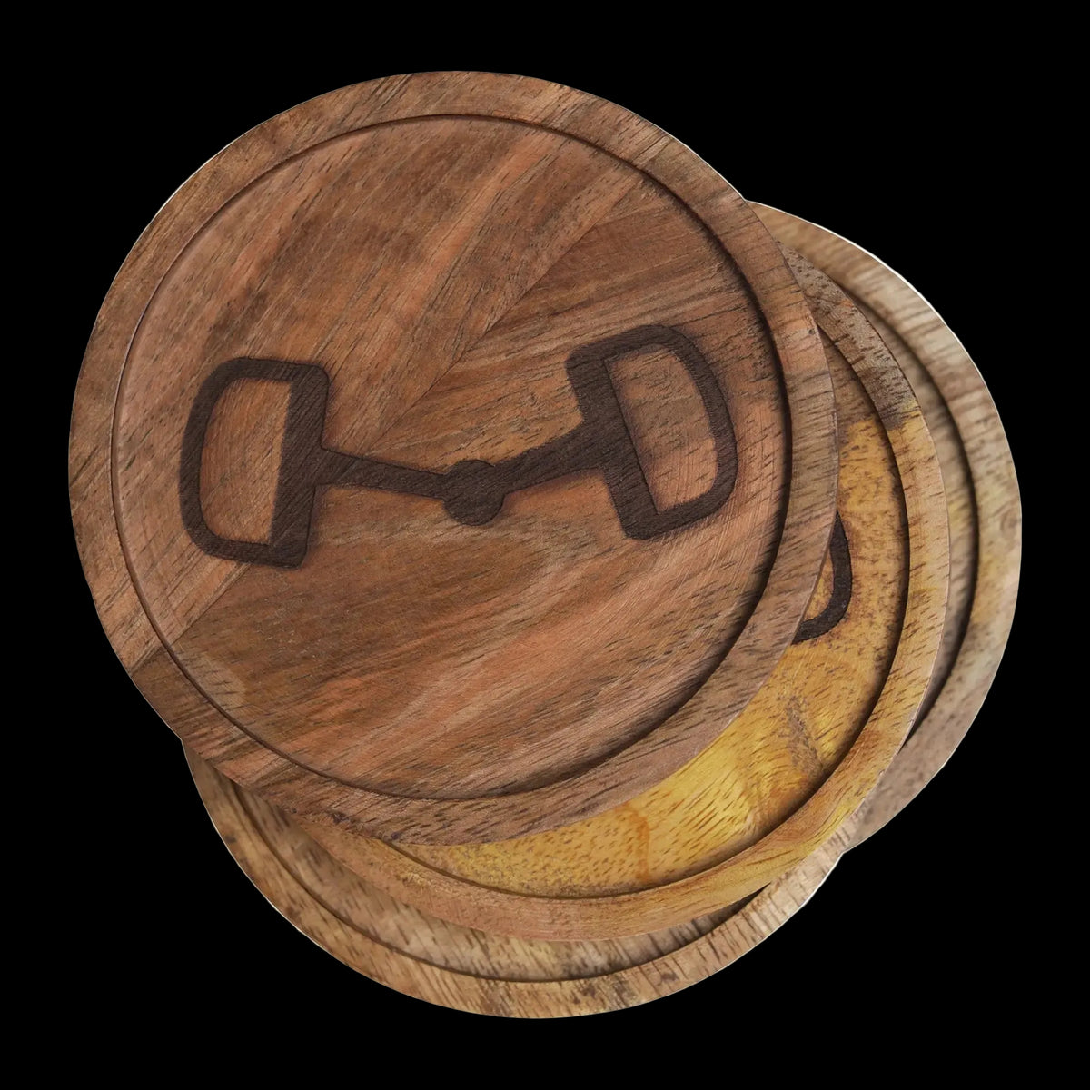 Huntley Equestrian Wooden Coasters with Decorative Bit Design, set of 4