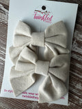 Handmade Hair Bow Set - Beige Piggy Clips